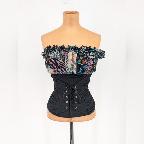 yb Tops - Vintage Y2K Corset Style Top Small Strapless Empire Waist Grunge Retro FLAW